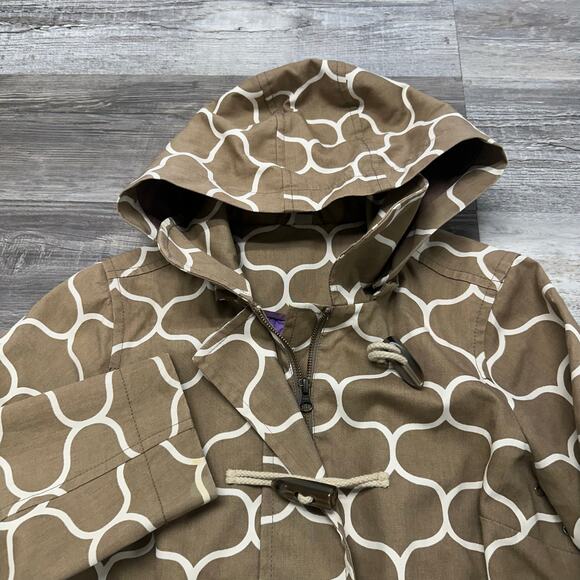 Boden Think the Rainy Day Moroccan Brown White Womens 6 Toggle Trench Rain Coat - Picture 2 of 9
